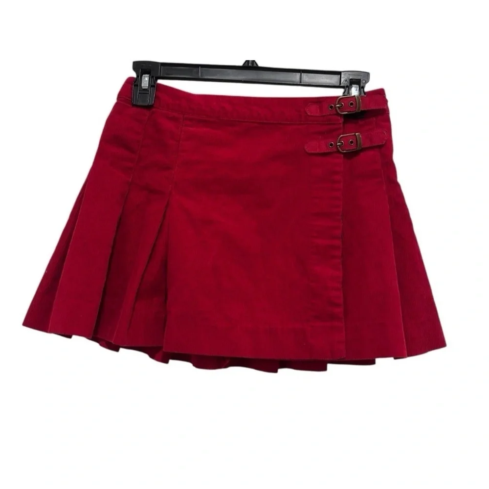 Polo Ralph Lauren Girls Red Corduroy Pleated Kilt Skirt Girls Size L 12 Preppy
